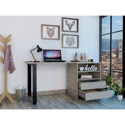Light Gray 2-Drawer 2-Shelf Writing Desk