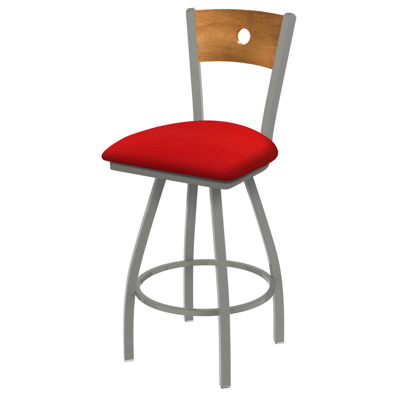 Tabouret pivotant Voltaire, Érable moyen, Nickel anodisé, Siège Canter rouge / dossier moyen en érable