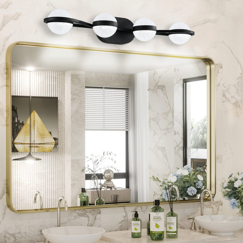 Luminaire de salle de bain minimaliste à DEL 30 po avec abat-jour en acrylique sable sable cristal, luminaire mural décoratif à 4 lumières, convenant au miroir de meuble-lavabo