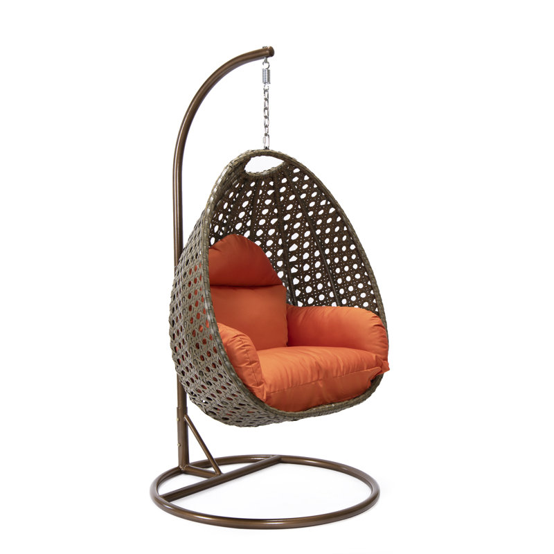 Balancelle d'extérieur pour 1 personne avec support Brookstonval, support pour œuf suspendu en osier tissé à la main, structure en fer résistant aux rayons UV, méridienne de patio rembourrée pour porche, jardin, balcon et cour arrière