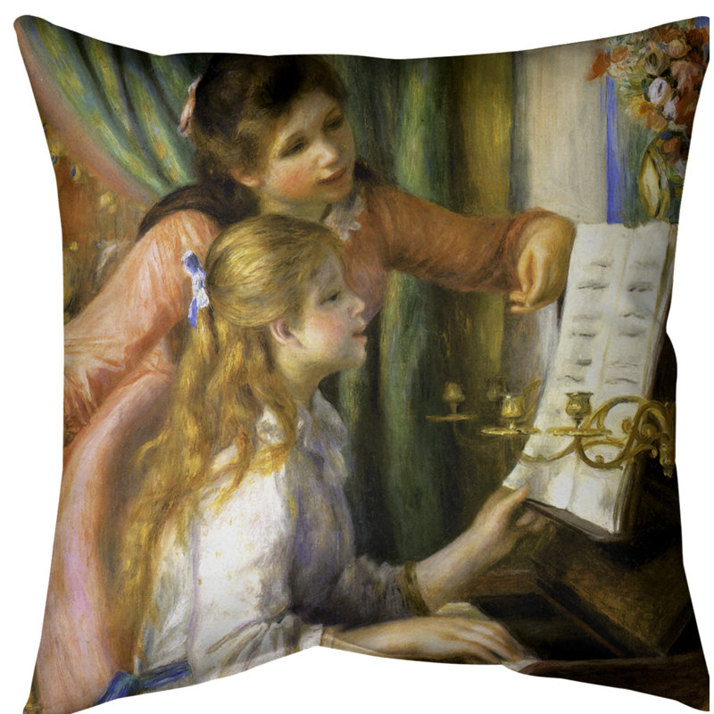 Housse de coussin Girls at the Piano, 16 po x 1 po, Polyester filé