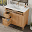 Meuble-lavabo de 36 po avec lavabo, meuble-lavabo en bois avec tiroir rabattable, 3 tiroirs, 2 portes à fermeture en douceur, bois massif et panneau de fibres à densité moyenne, poignées en bois d'hévéa élégantes