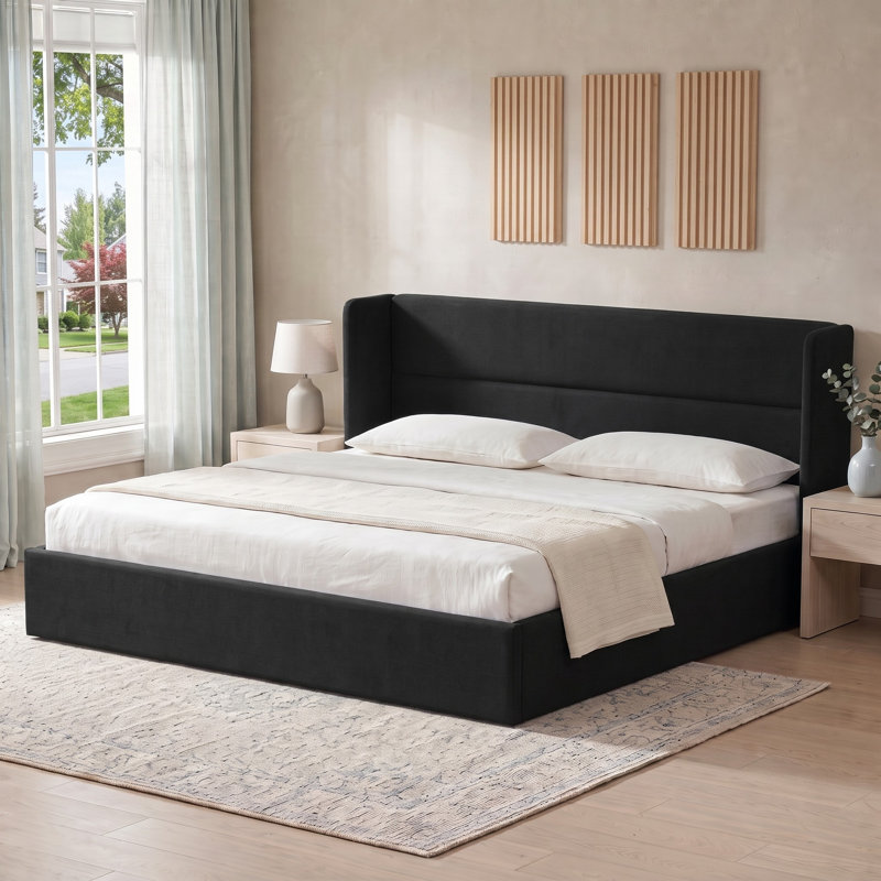 Lit plateforme tapissier avec rangement Gaillarde, Très grand, Noir