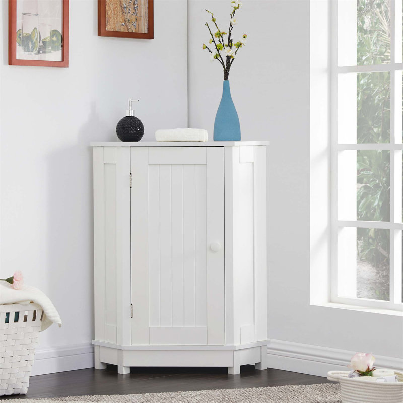 Bathroom Cabinet Triangle Corner Storage Cabinet With Adjustable Shelf Modern Style MDF Board