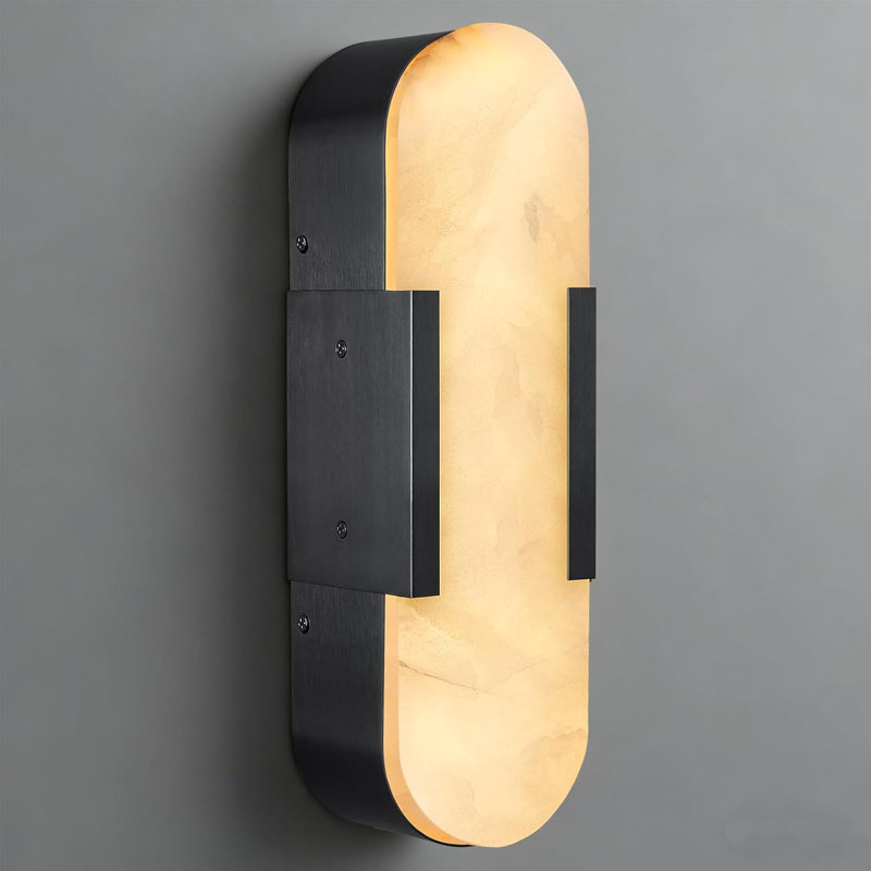 13.8'' Dimmable Led Alabaster Wall Sconces, Matte Black