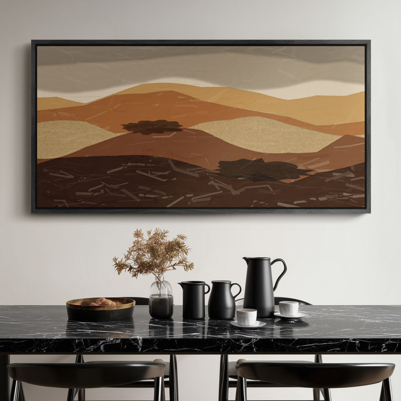 Impression sur toile encadrée, très grand, brun, doré, superposé, désert, paysage moderne, 30" H x 60" W, Noir