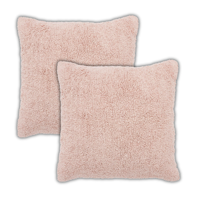 Housses de coussin décoratives en coton touffetées de couleur unie, Rose, Carré 22 po