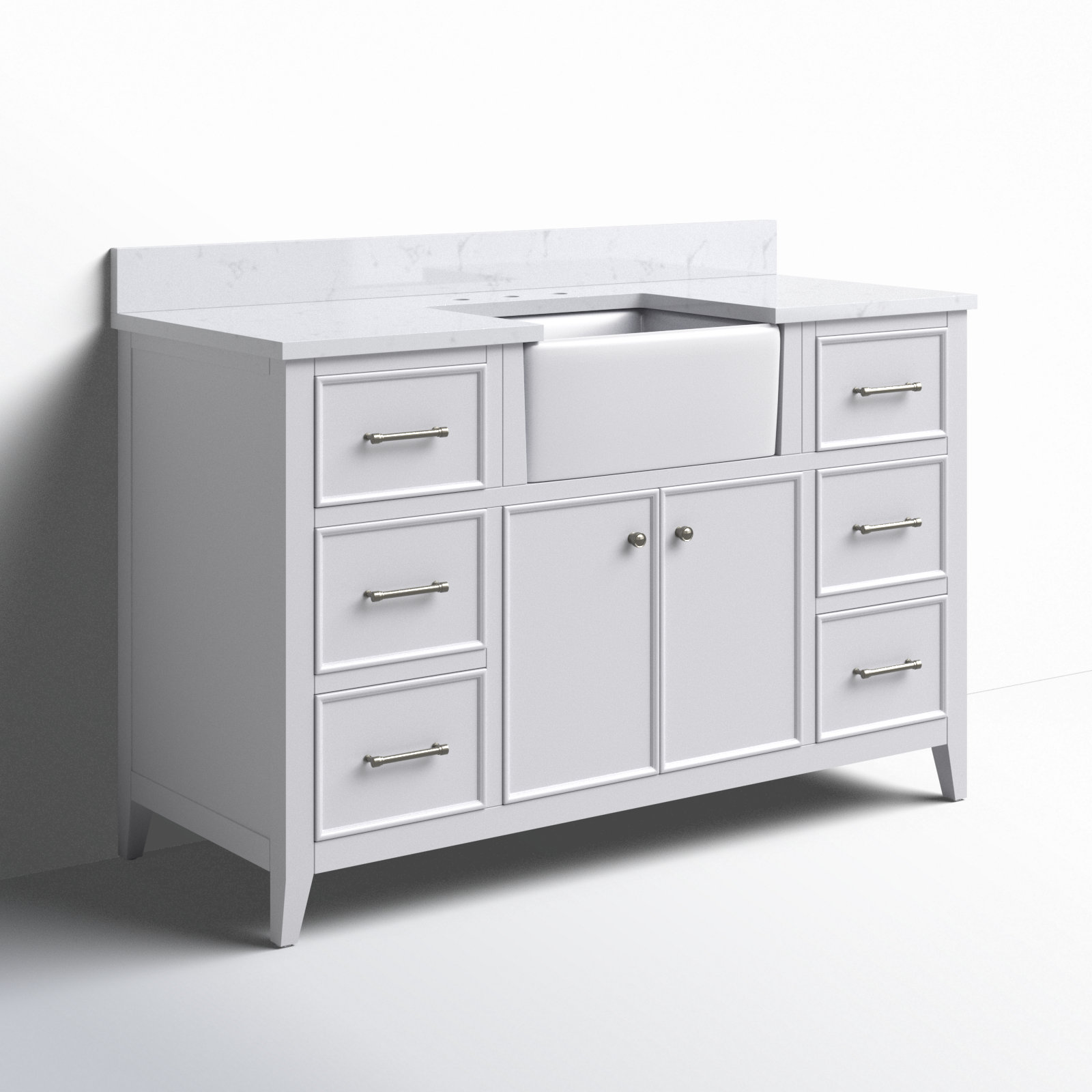 Aisa 54" Pine Single Bathroom Vanity, White/Brushed Nickel