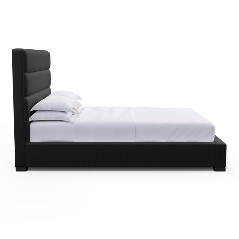Boyd Upholstered Bed, Box Weave Linen Pumice, Full, Ebony