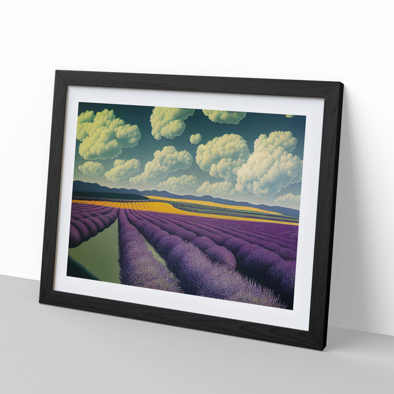 Luscious Lavender Flower Field 1 Piece Single Picture Frame Wall Art, 46cm H x 64cm W x 2cm D, Black