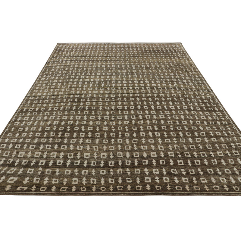 Block Print Hand Knotted Silk Geometric Area Rug, Rectangle 8' x 10'