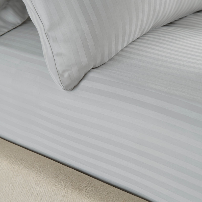 Satin Stripe 300 Thread Count Fitted Sheet, Super King (6'), Grey