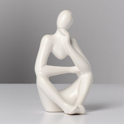 Modern Thinking Man Sculpture (Off White)
