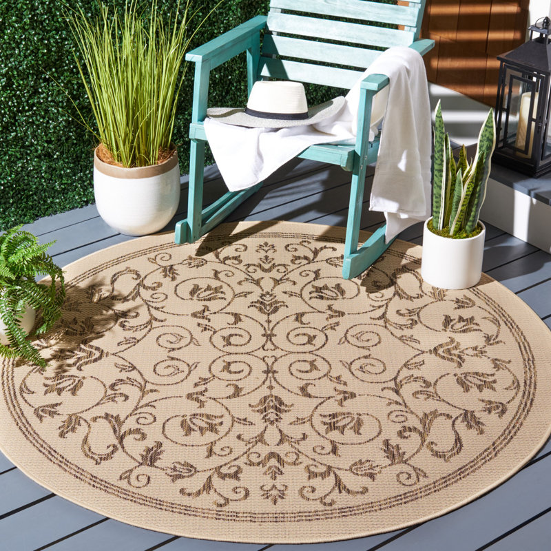 Tapis intérieur / extérieur brun Arneshia, Rond 5 pi 3 po