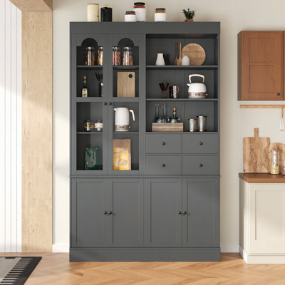 47.2X15.7X75" Freestanding Buffet With Hutch, Tall Kitchen Pantry Cabinet With 4 Drawers, Door Shelves And Pull-Out Trays For Dining Room, Living Room