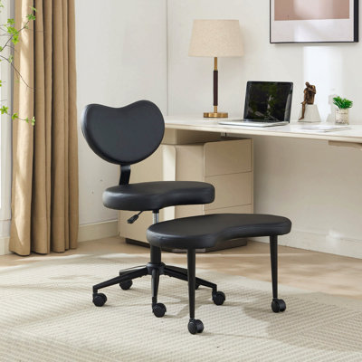 Black Pu Meditation Chair Plus, Cross Legged Chair, With Wheels, Adhd Chair, Criss Cross Desk Chair, With Lumbar Support And Adjustable Stool, Flexible Design For Fidgety Sitters