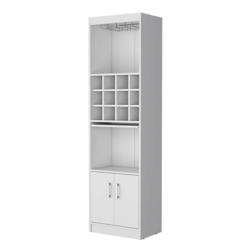 Modern Minimalist Bar Cabinet with Wine Storage, White