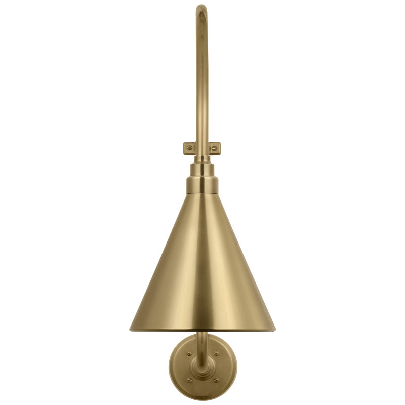Thomas O'Brien, "Academy 15" Larrabee Barn Light in Hand-Rubbed Antique Brass with 12.5" Conical Savannah Shade