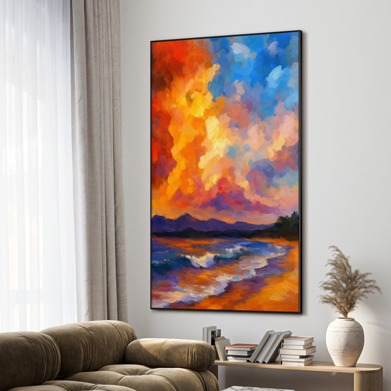 Très grande reproduction d'art sur toile - Coastal Sunset Art, H 72 po x l 46 po