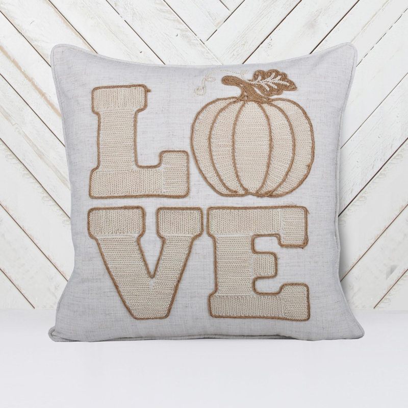 Coussin LOVE, Carré 20 po, Naturel/Ivoire