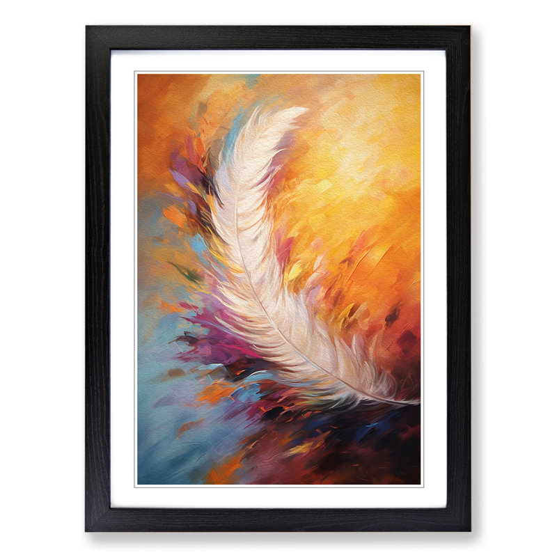 Feather Action No.2 - Single Picture Frame Print on Wood, Black, 64cm H x 46cm W x 2cm D