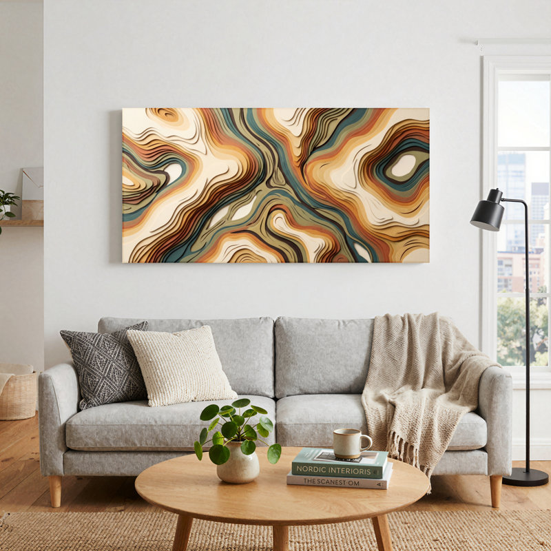 Ensemble de 1 tableau abstrait sur toile « Vagues », L 58 po x H 28 po, Toile tendue