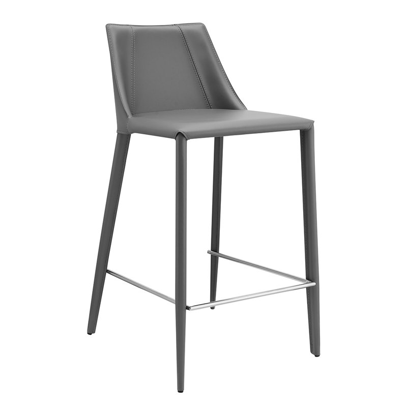 Carramar Upholstered Stool with Metal Frame, Gray Faux Leather, Counter Stool (24" Seat Height)