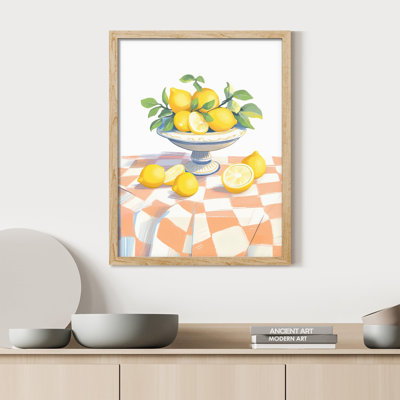 " Picnic Table Citrus Lemon On Plate Floral Botanical "