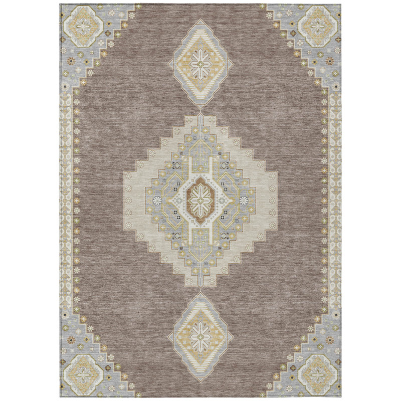 Tapis intérieur / extérieur oriental lavable gris taupe et ivoire 3 pi x 5 pi