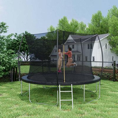 Trampoline 12 pi (trampoline double couleur), trampoline pour enfants et adultes avec filet et échelle, poteau de clôture incurvé