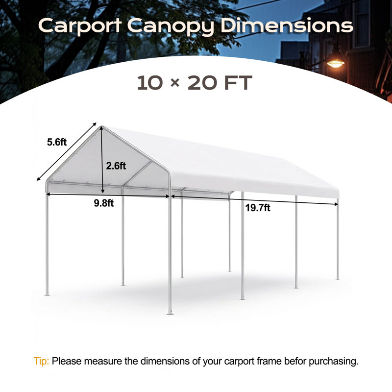 Aoodor 10 x 20 FT Shade Replacement Canopy Cover with Extra-Long Ball Bungees, White
