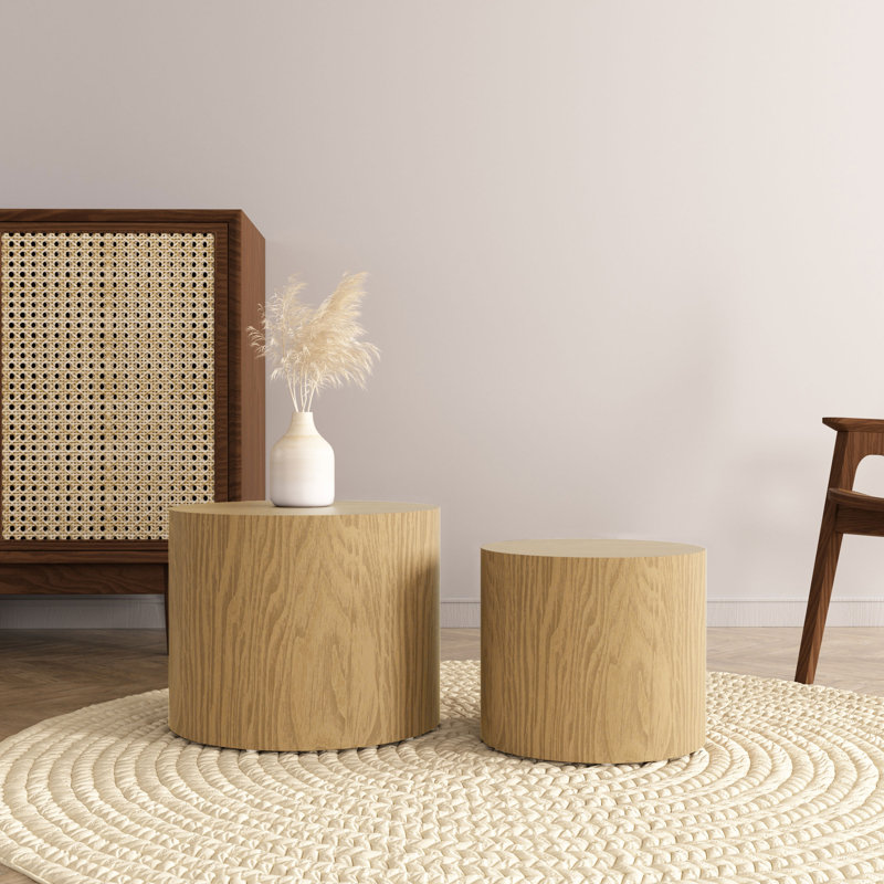 Tables gigognes à tambour (ensemble de 2), table basse, Beige