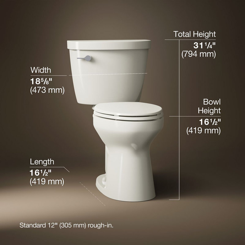 Cimarron 1.6 GPF Elongated Two-Piece Toilet (Seat Not Included), Biscuit, Left-Hand