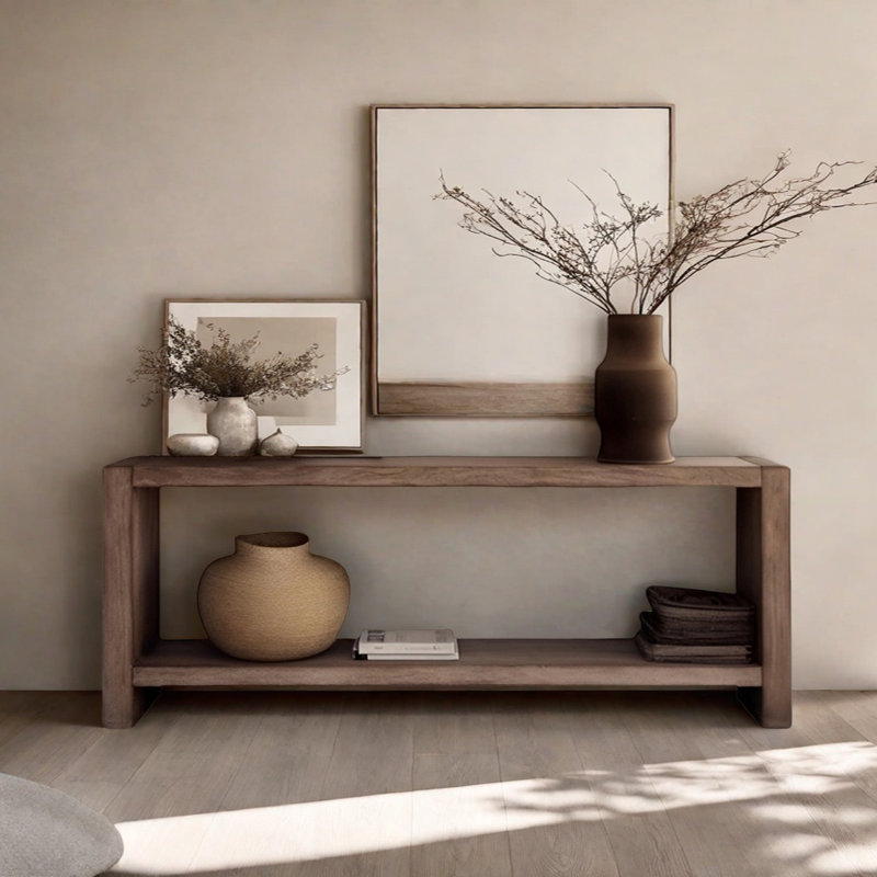 Retro Minimalist Solid Wood Console Table, 27.56" H x 78.74" W x 13.78" D