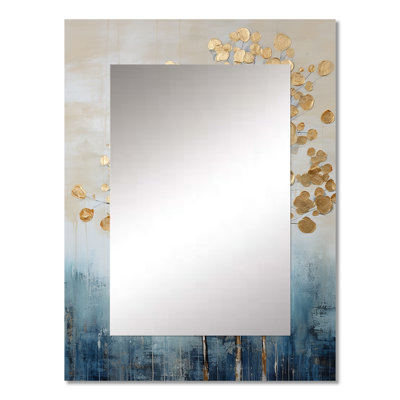 Gold And Blue Trees Harmony IV - Trees Wall Mirror, Traditional Decorative Mirror, Printed Metal Art