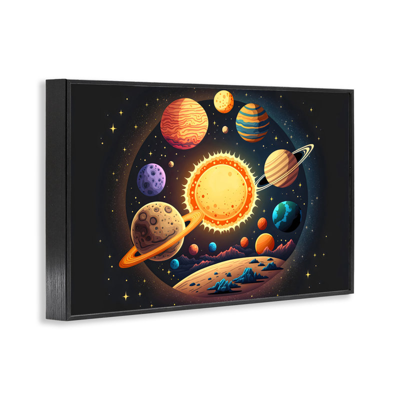 Estampe numérique du système solaire rond, encadrée par Creative Studio, Giclée encadrée noir minuit, H 20 po x l 30 po