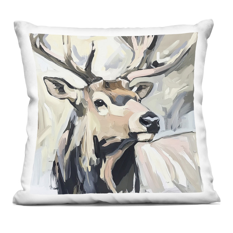 Coussin Neutral Bull Elk Portrait, imprimé par Tina LeCour, 18 x 7 x 18