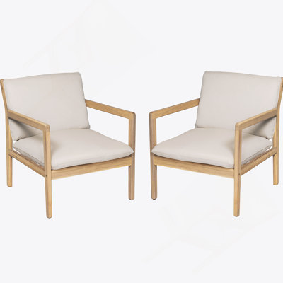 High - Quality Outdoor Acacia Wood Armchair Set Of Two With Comfortable Cushions, Ideal For Patio And Outdoor Relaxation