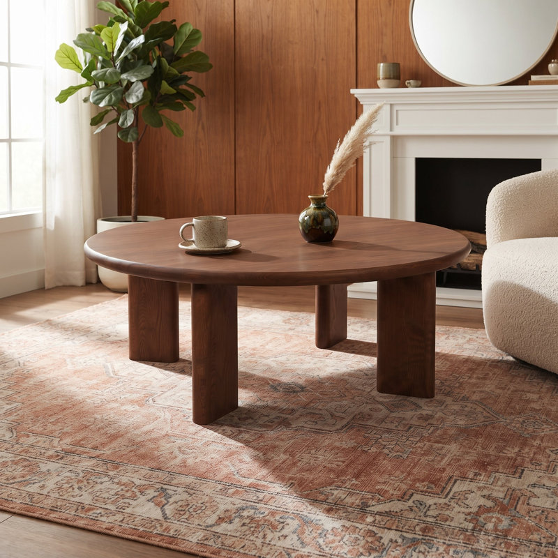 Table basse ronde Liva en noyer massif - Table basse scandinave moderne fabriquée à la main, disponible en deux hauteurs : 40,6 cm et 45,7 cm.