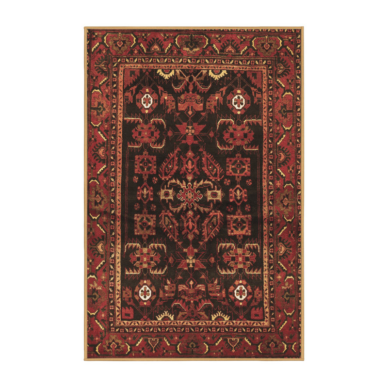 Tapis oriental brun / noir tissé à la machine, Rectangle 5 pi x 7 pi