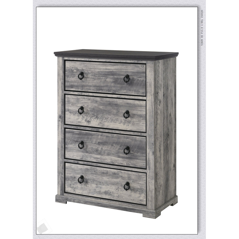Commode contemporaine à quatre tiroirs avec deux poignées en métal pour le rangement de la chambre à coucher