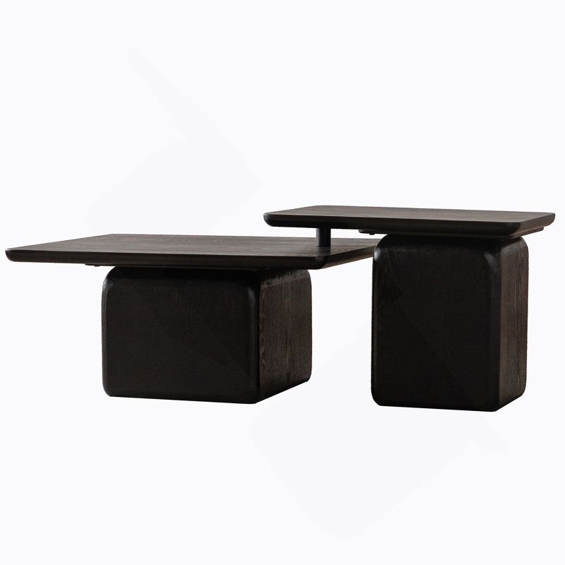 Ensemble de tables basses carrées de style rétro avec finition grain de bois, pour le salon, Noir