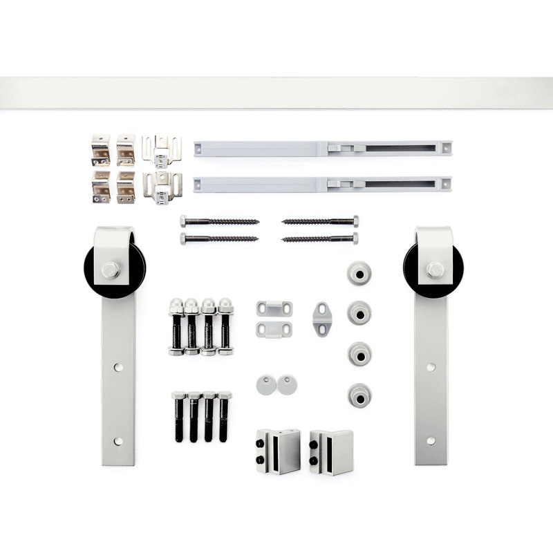 Expressions by Emtek 72" Barn Door Flat Track Hardware Kit with Soft Open/Close System, Satin Nickel, Satin Nickel