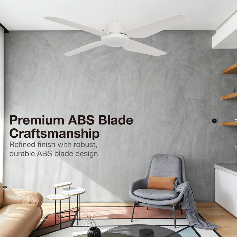 Aria 52in 4-Blades Indoor/Outdoor Ceiling Fan with Remote Control and Light, White
