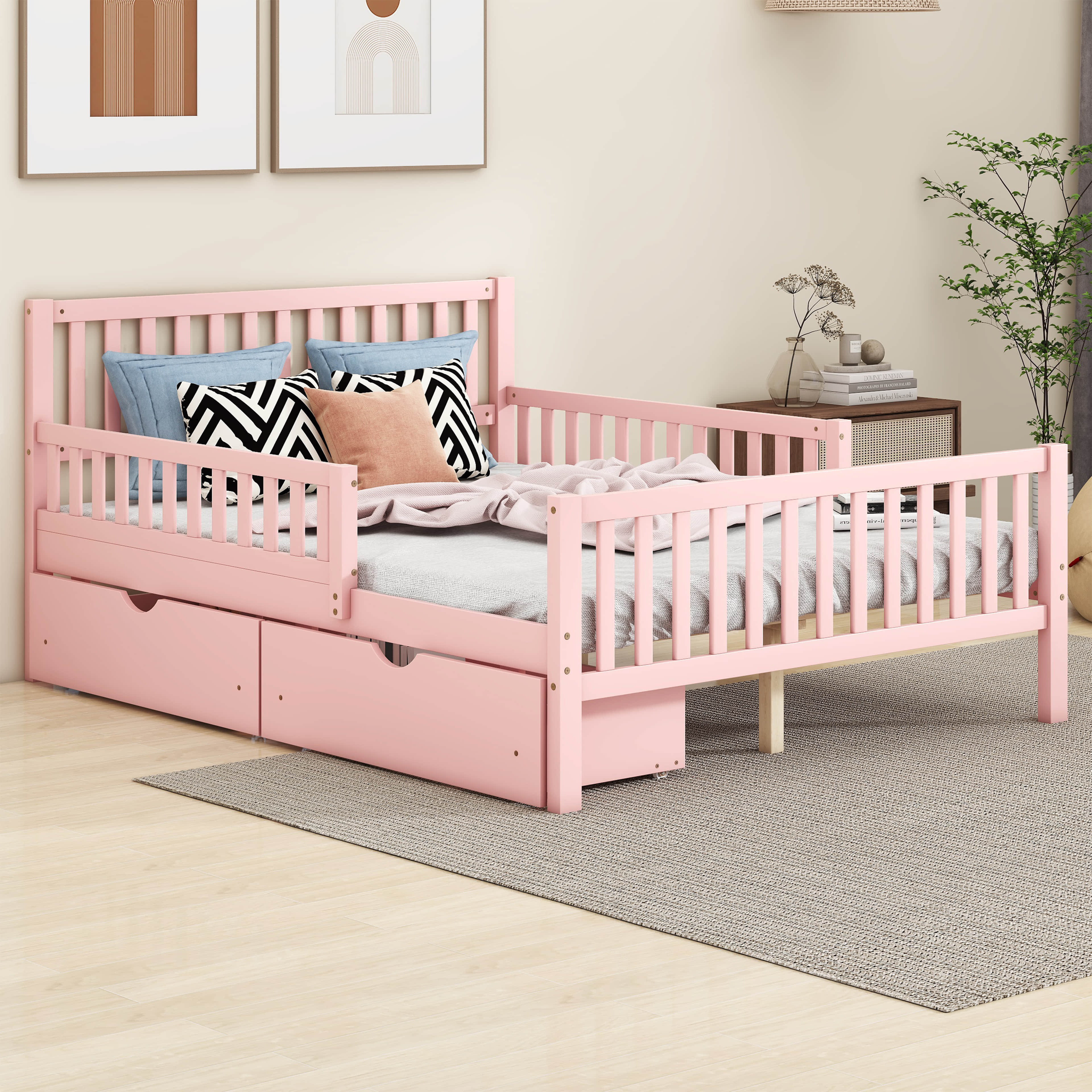 Harriet Bee Imarion Wood Platform Bed with Guardrails on Both Sides and ...