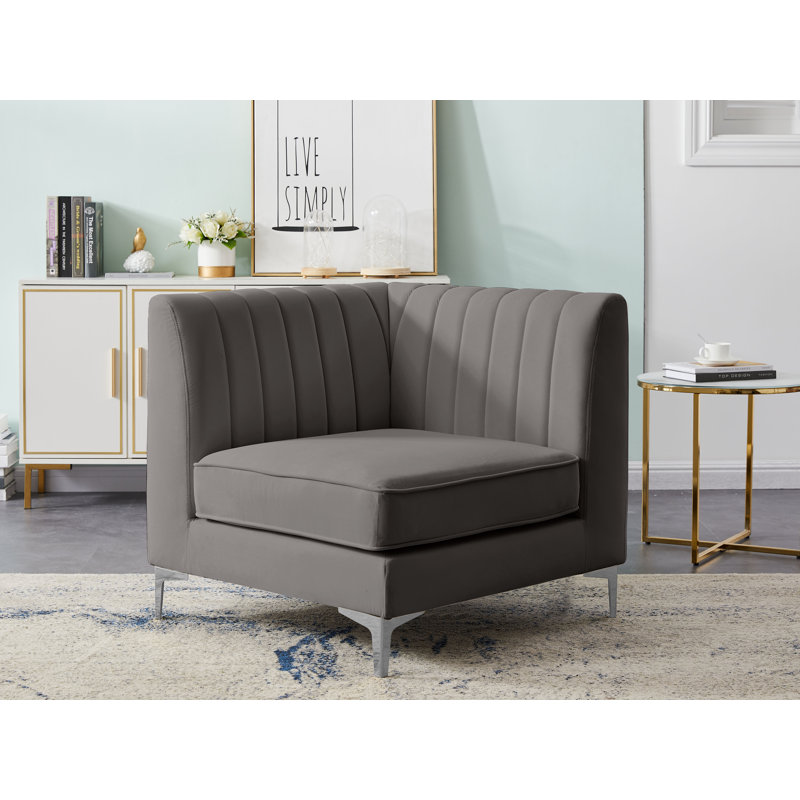 Fauteuil d'angle Enson, Velours gris velours