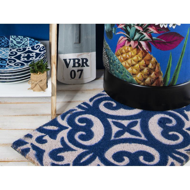Boheme Blue Non-Slip Geometric Doormat