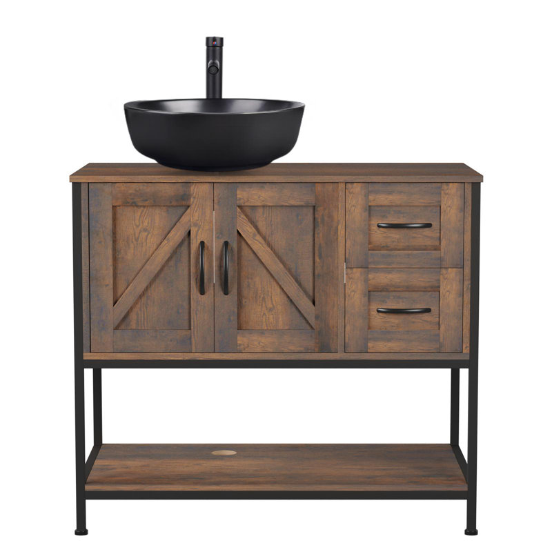 36'' Free-Standing Farmhouse Single Bathroom Vanity With Sink, Black