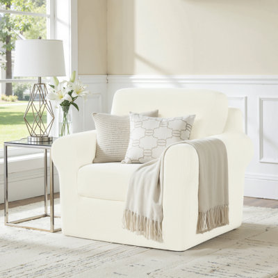 Non‑Slip 3 Pieces Stretch Couch Covers,Soft Jacquard Washable Sofa Slipcovers, Universal Fit Furniture Protector for Daily Use with Pets & Kids (Armchair，Ivory)
