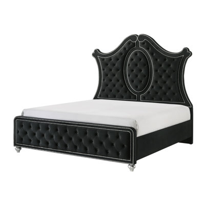 Très grand lit à panneau tapissier noir Cameo